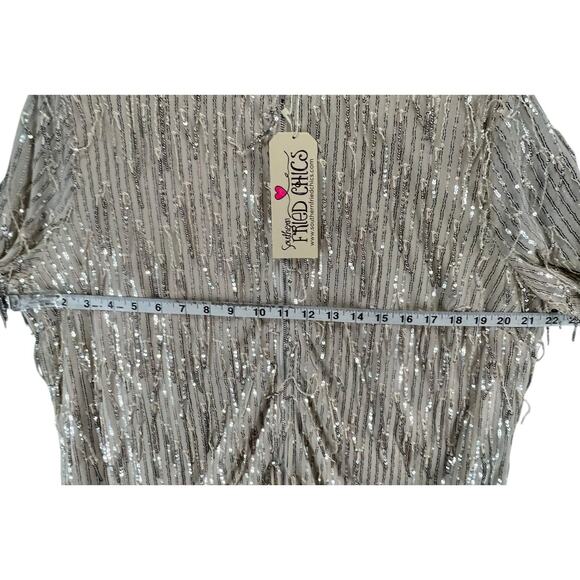 Southern Fried Chics Jacket 3XL Champagne Beige Mesh Sequin Fringe Boho Showgirl - Picture 6 of 16